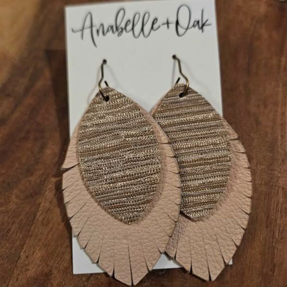 Anabelle + Oak 3.5" Leather Fringe Statement 2 Tone Big Earrings